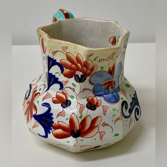 19th Century Antique Gaudy Welsh Eryri Pattern Human Faced Snake Handle Pitcher - Picture 6 of 16